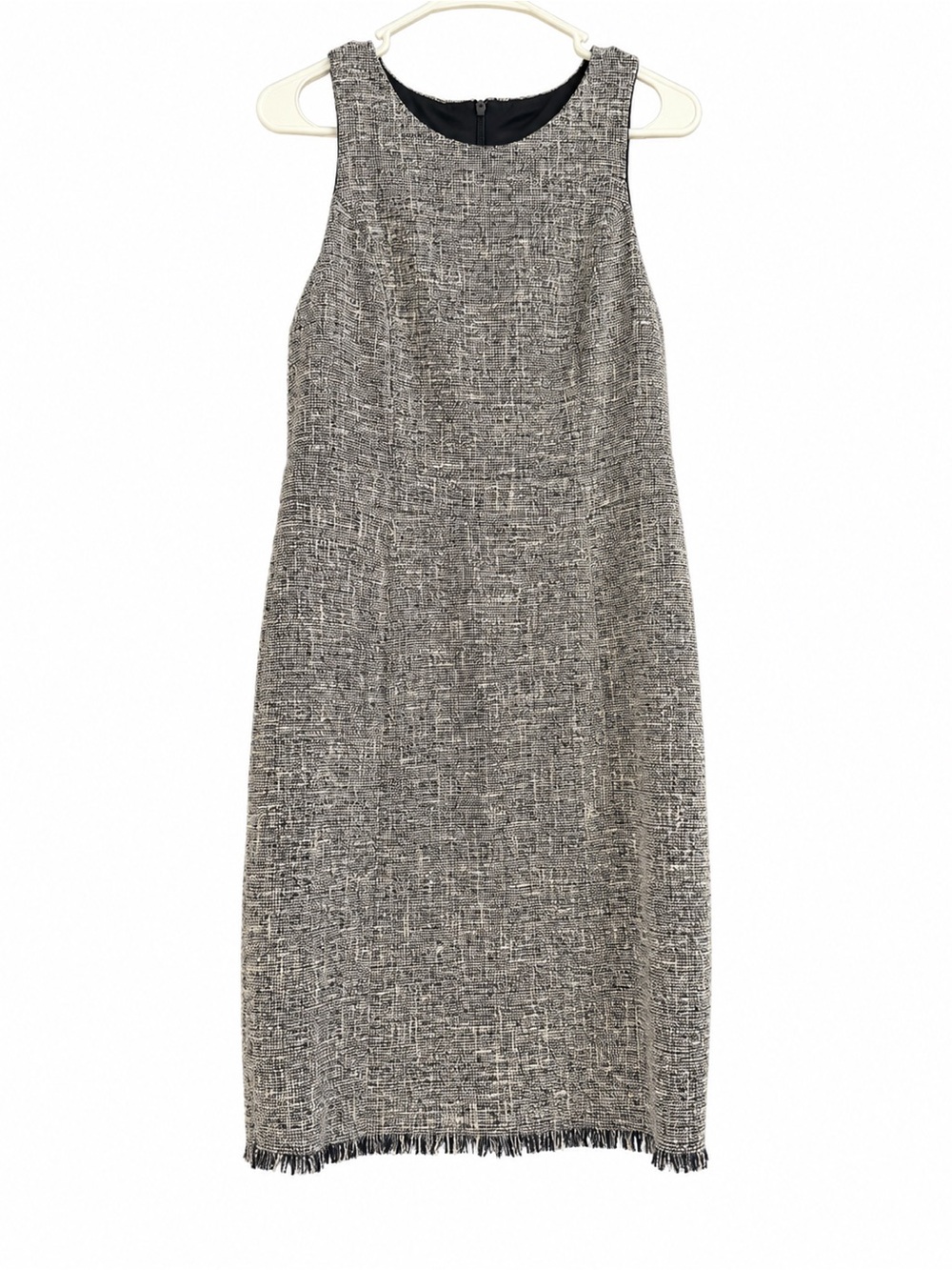 Banana Republic Factory Petite 6P Tweed Fringe Hem Sleeveless Shift Dress - Picture 4 of 7